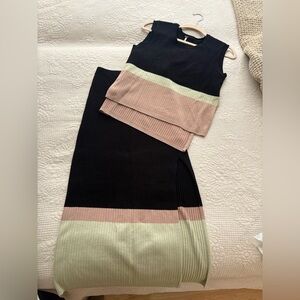 Free People Black, Tan, and Cream Skirt Set